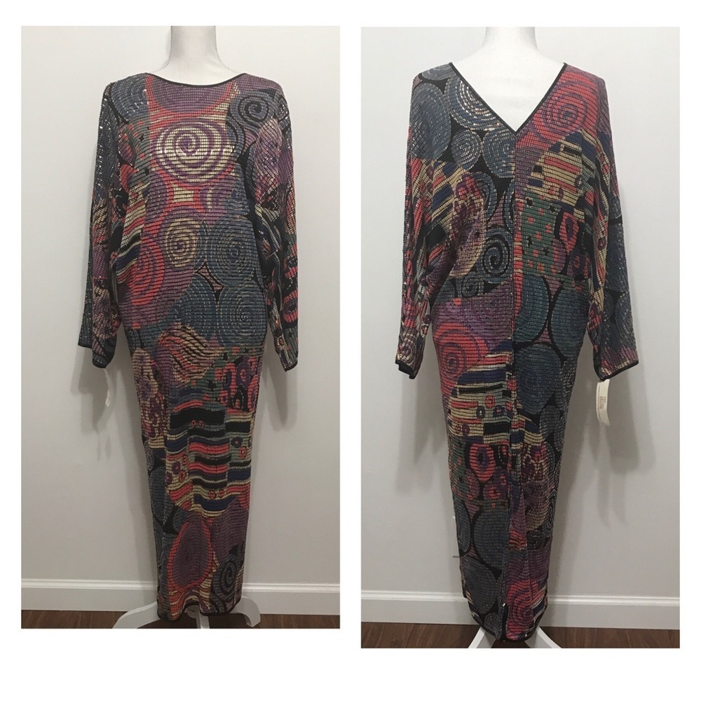 Vintage Frances La Vie Abstract Print Maxi Dress
